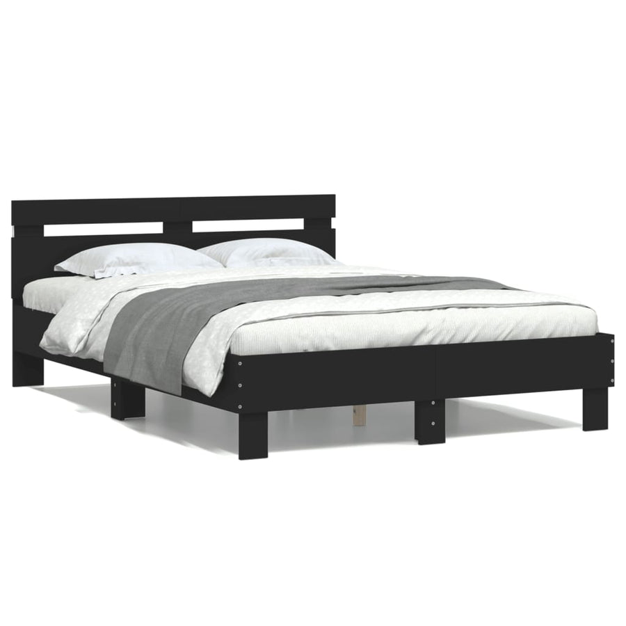 Bedframe met hoofdeinde en LED zwart 135x190 cm 135 x 190 cm Zwart