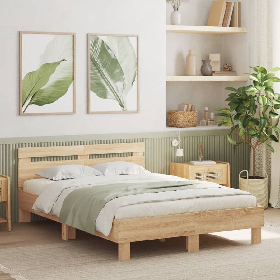 Bedframe met hoofdeinde en LED sonoma eikenkleurig 135x190 cm 135 x 190 cm Sonoma eiken
