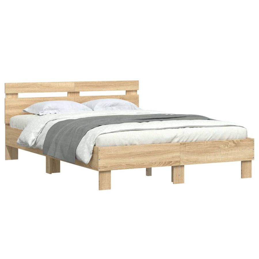 Bedframe met hoofdeinde en LED sonoma eikenkleurig 135x190 cm 135 x 190 cm Sonoma eiken