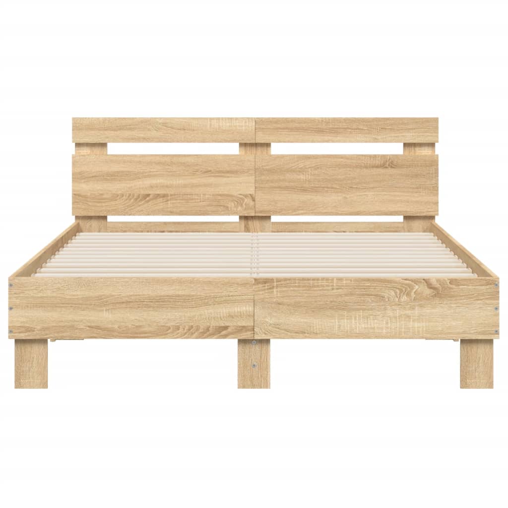 Bedframe met hoofdeinde en LED sonoma eikenkleurig 135x190 cm 135 x 190 cm Sonoma eiken
