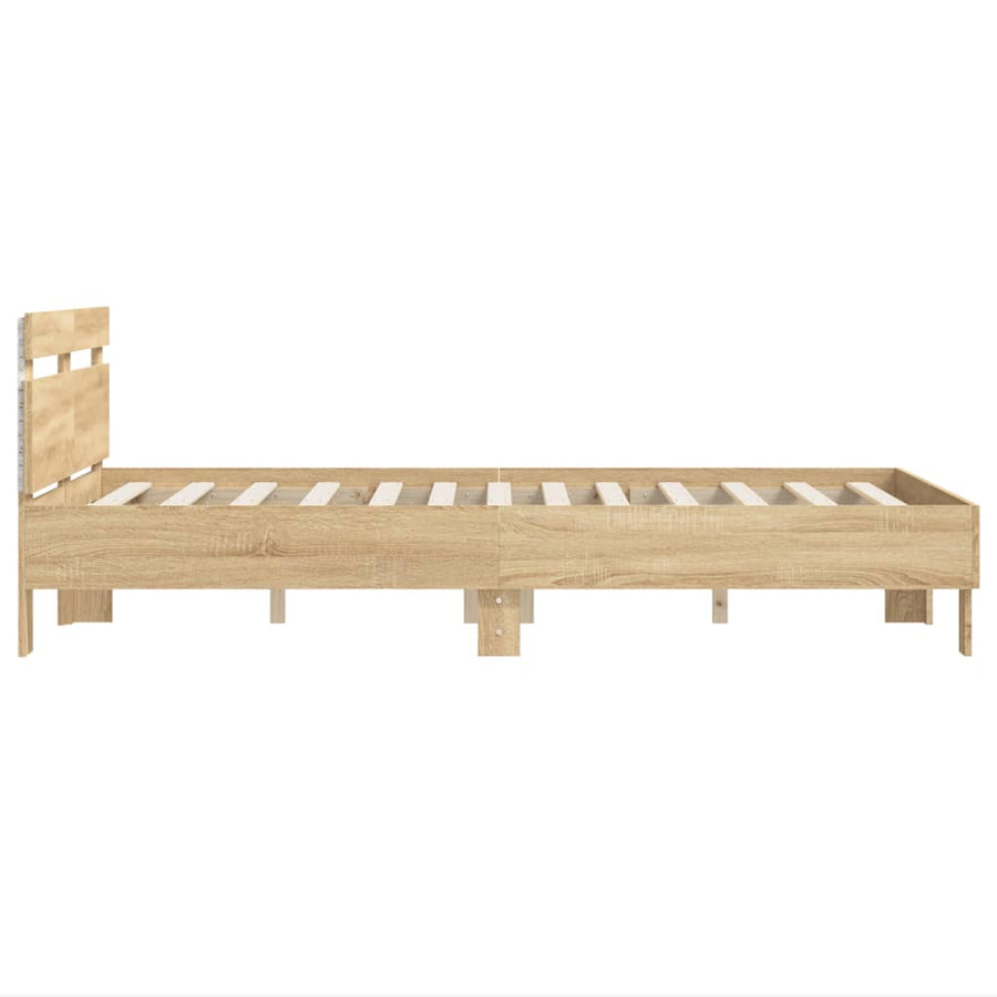 Bedframe met hoofdeinde en LED sonoma eikenkleurig 135x190 cm 135 x 190 cm Sonoma eiken