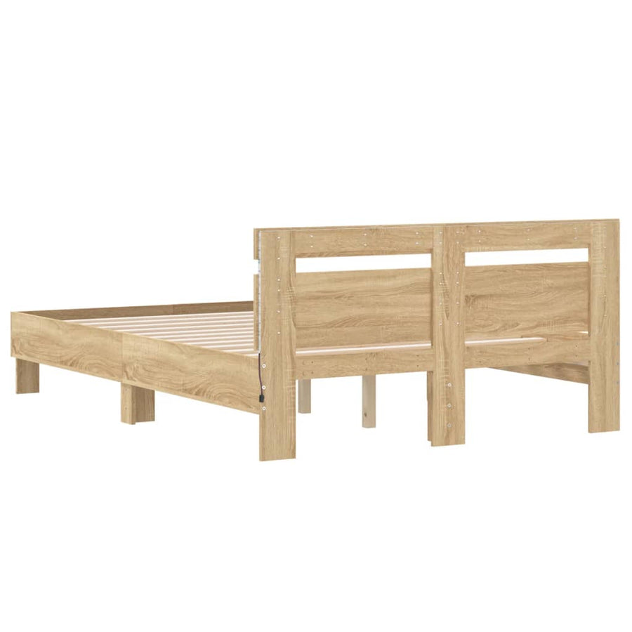 Bedframe met hoofdeinde en LED sonoma eikenkleurig 135x190 cm 135 x 190 cm Sonoma eiken
