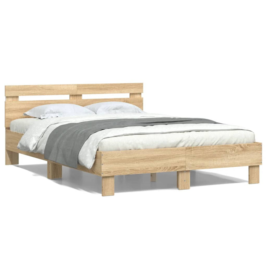 Bedframe met hoofdeinde en LED sonoma eikenkleurig 135x190 cm 135 x 190 cm Sonoma eiken