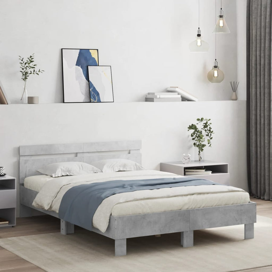 Bedframe met hoofdeinde en LED 135 x 190 cm Betongrijs