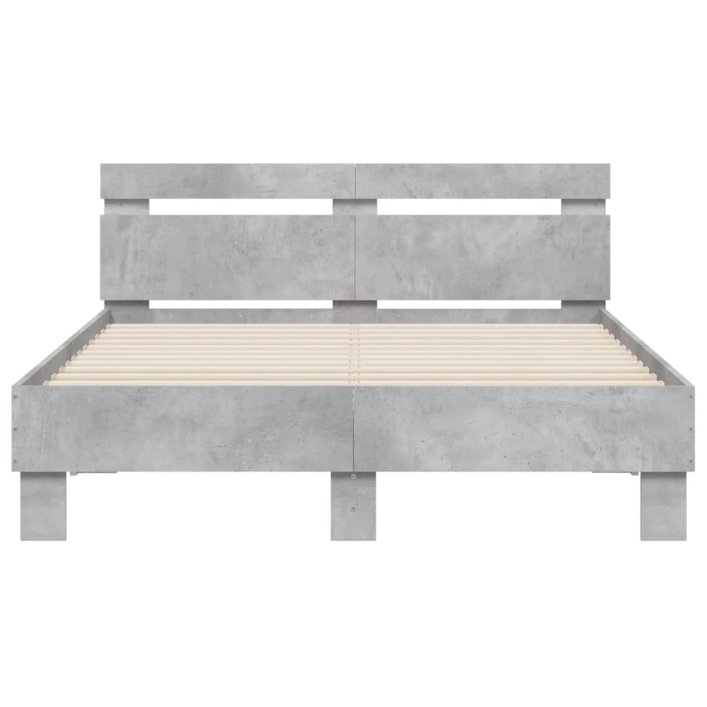 Bedframe met hoofdeinde en LED 135 x 190 cm Betongrijs