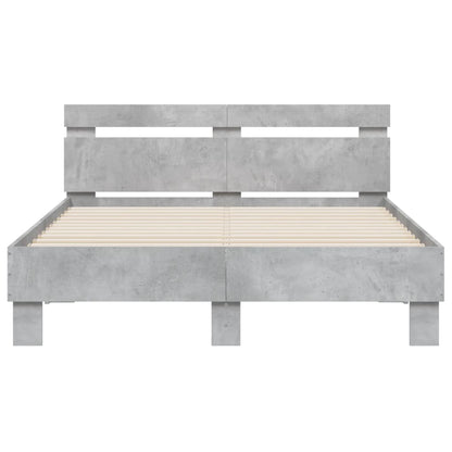 Bedframe met hoofdeinde en LED 135 x 190 cm Betongrijs
