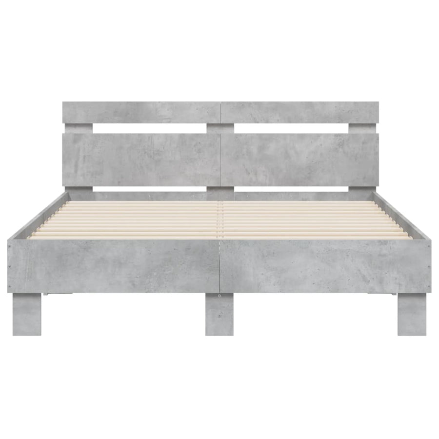 Bedframe met hoofdeinde en LED 135 x 190 cm Betongrijs