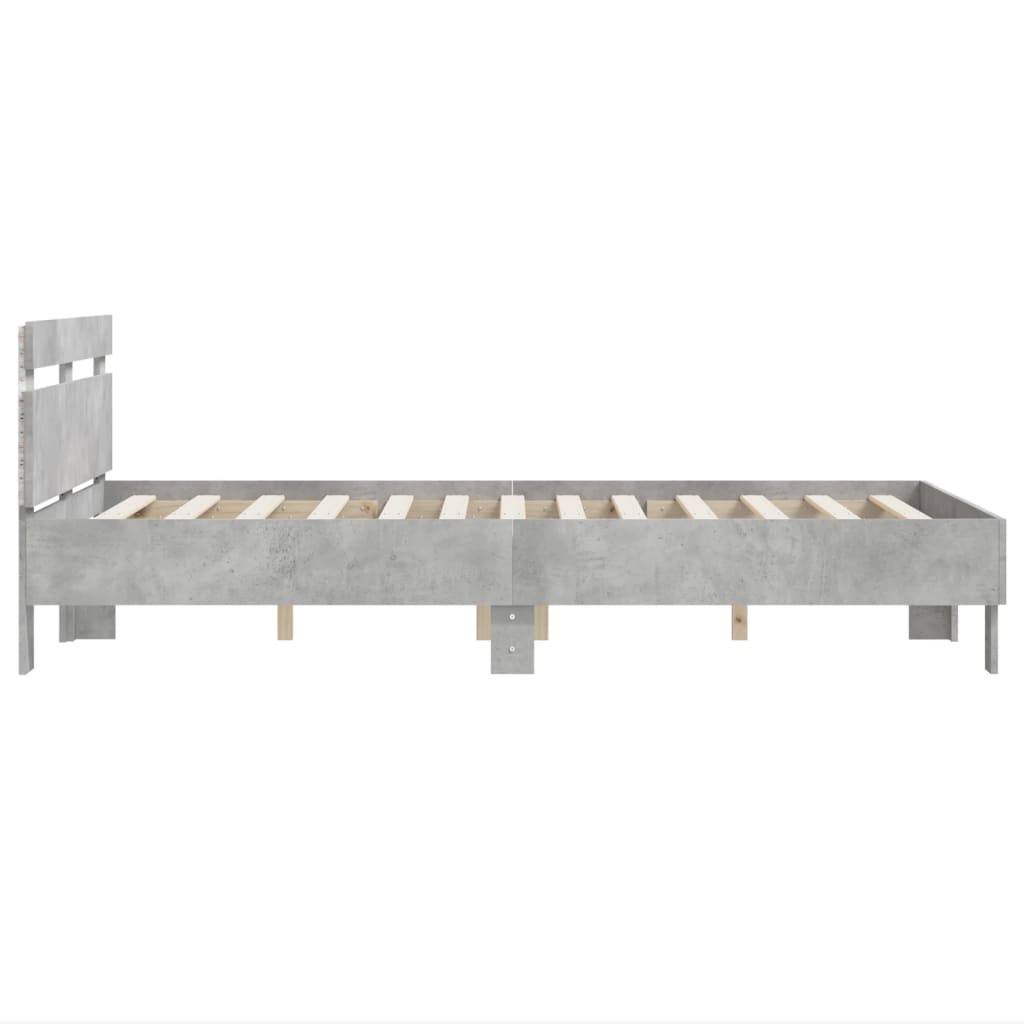 Bedframe met hoofdeinde en LED 135 x 190 cm Betongrijs