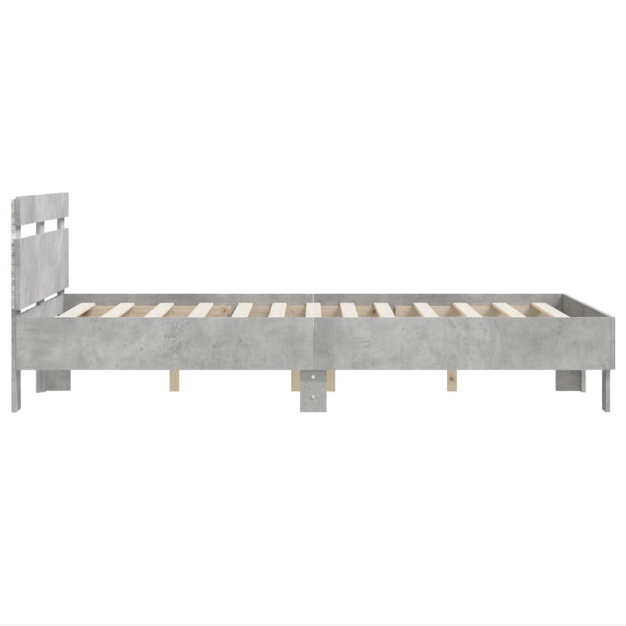 Bedframe met hoofdeinde en LED 135 x 190 cm Betongrijs