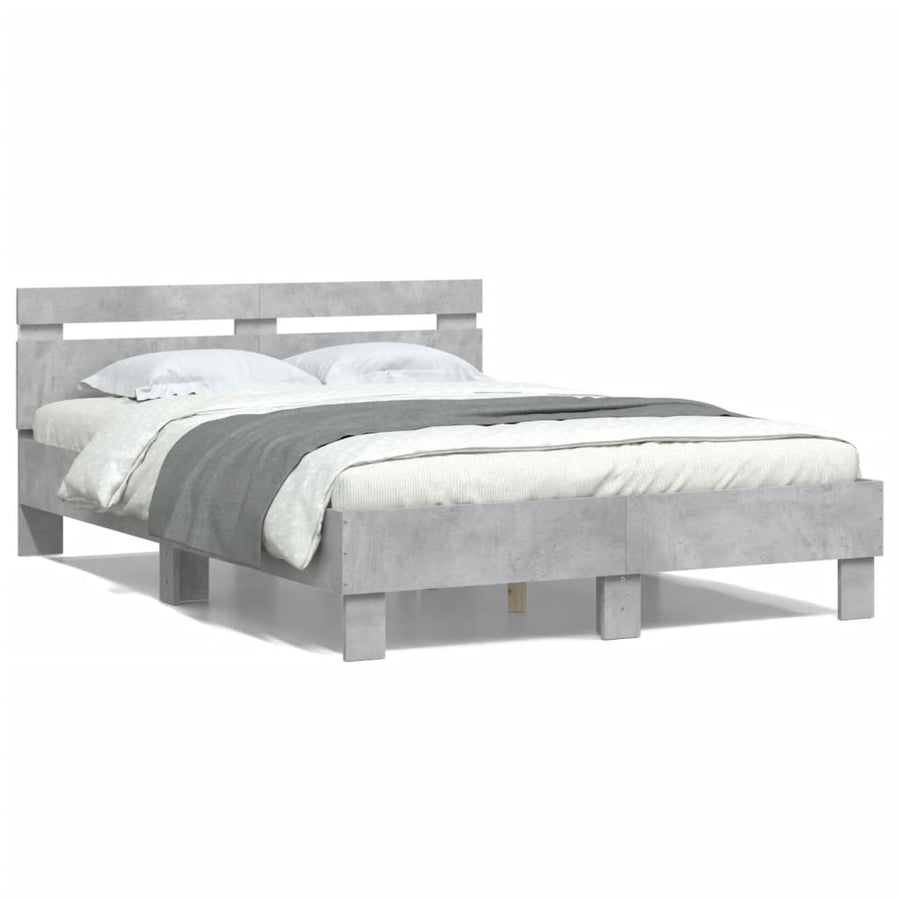 Bedframe met hoofdeinde en LED 135 x 190 cm Betongrijs