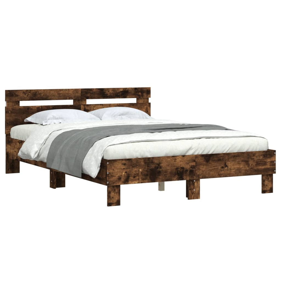 Bedframe met hoofdeinde en LED gerookt eikenkleurig 135x190 cm 135 x 190 cm Gerookt eiken