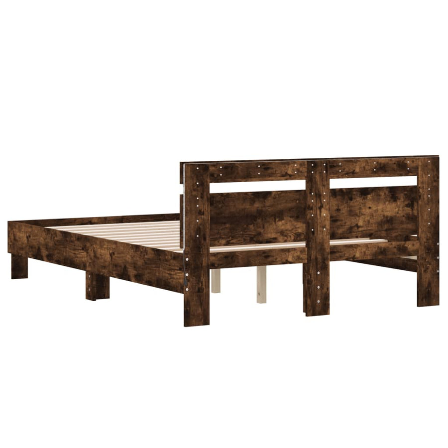 Bedframe met hoofdeinde en LED gerookt eikenkleurig 135x190 cm 135 x 190 cm Gerookt eiken