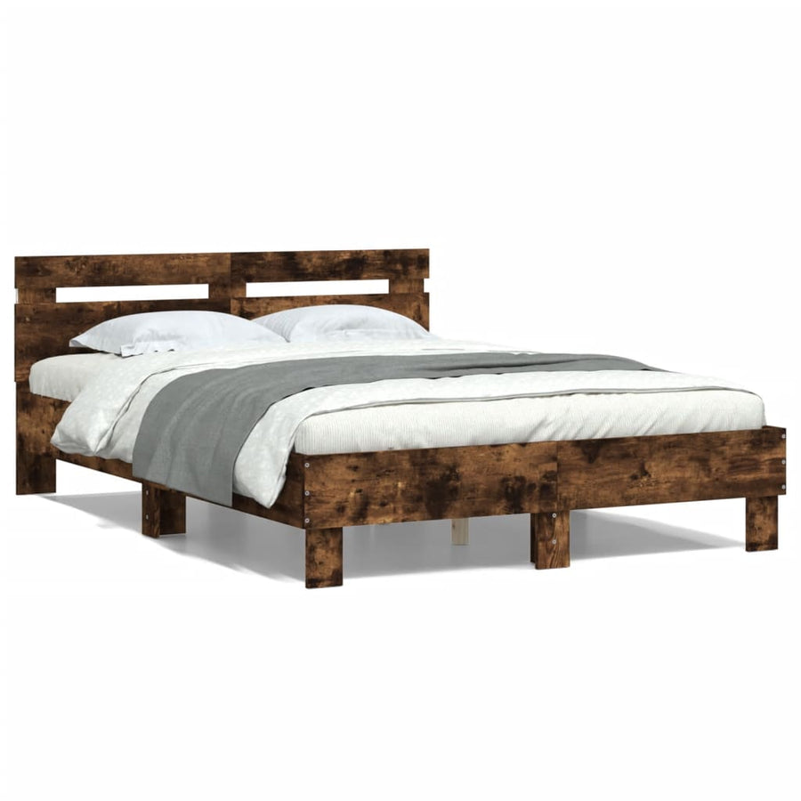 Bedframe met hoofdeinde en LED gerookt eikenkleurig 135x190 cm 135 x 190 cm Gerookt eiken