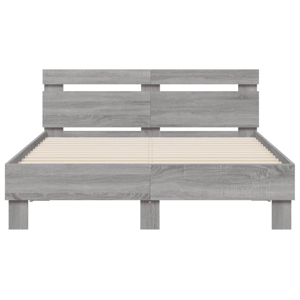 Bedframe met hoofdeinde en LED eiken 135 x 190 cm Grijs sonoma