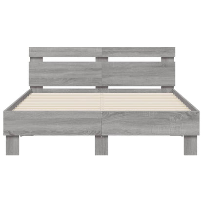 Bedframe met hoofdeinde en LED eiken 135 x 190 cm Grijs sonoma