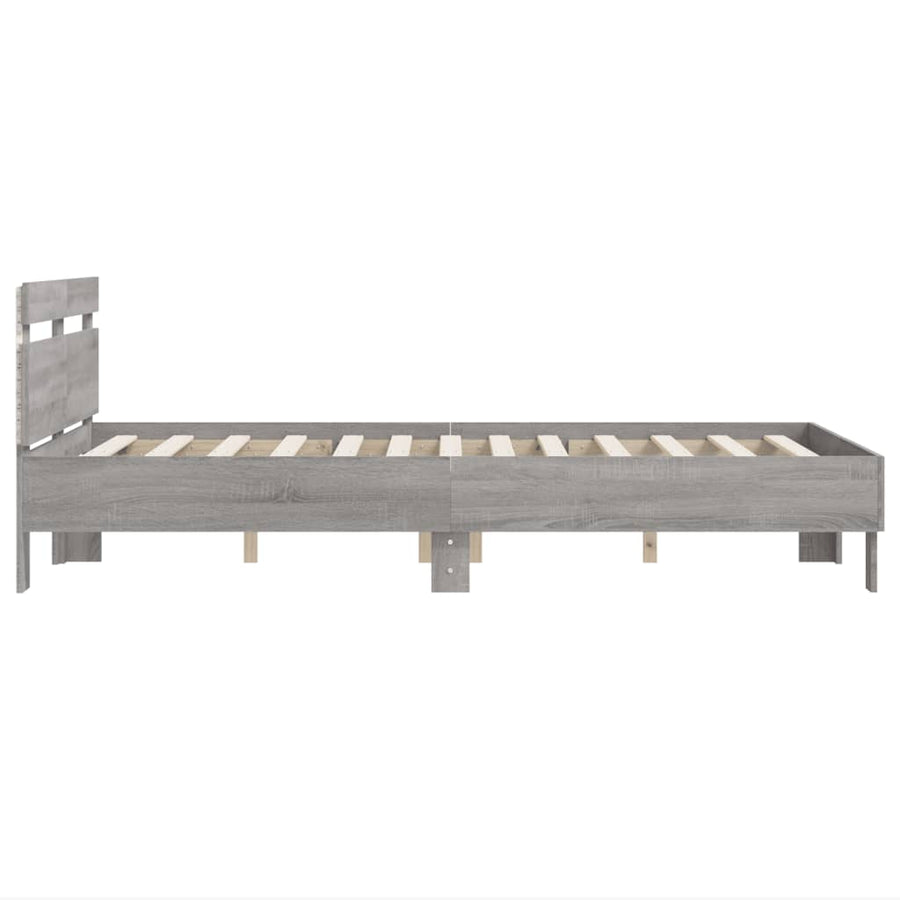 Bedframe met hoofdeinde en LED eiken 135 x 190 cm Grijs sonoma