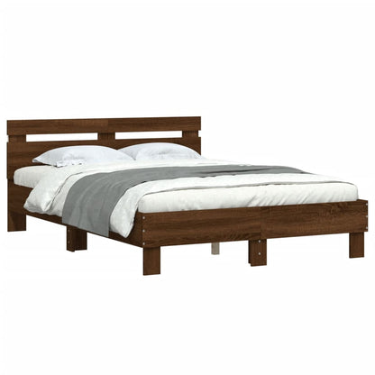 Bedframe met hoofdeinde en LED bruin eikenkleurig 135x190 cm 135 x 190 cm bruin eikenkleur