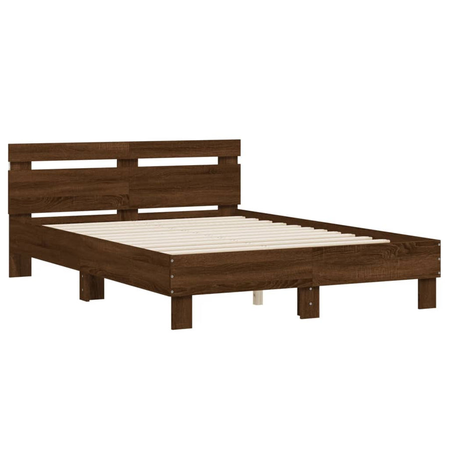 Bedframe met hoofdeinde en LED bruin eikenkleurig 135x190 cm 135 x 190 cm bruin eikenkleur