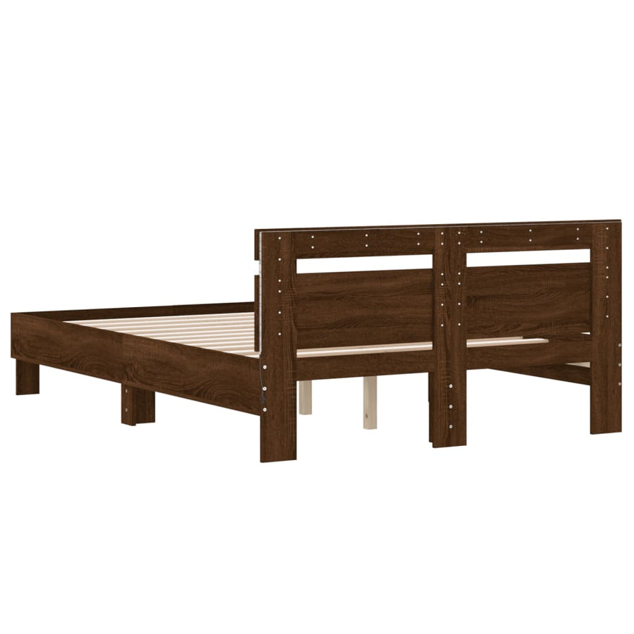 Bedframe met hoofdeinde en LED bruin eikenkleurig 135x190 cm 135 x 190 cm bruin eikenkleur