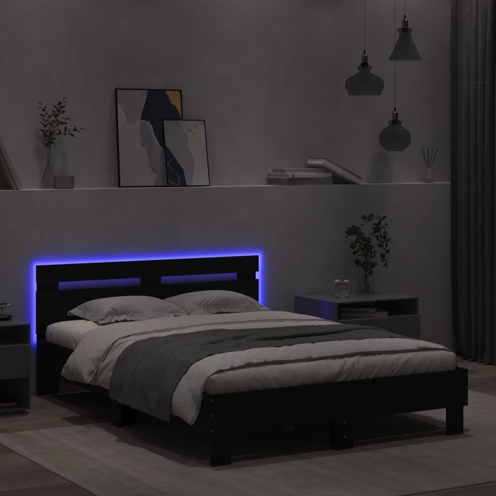 Bedframe Met Hoofdeinde En Led Zwart 120 x 190 cm