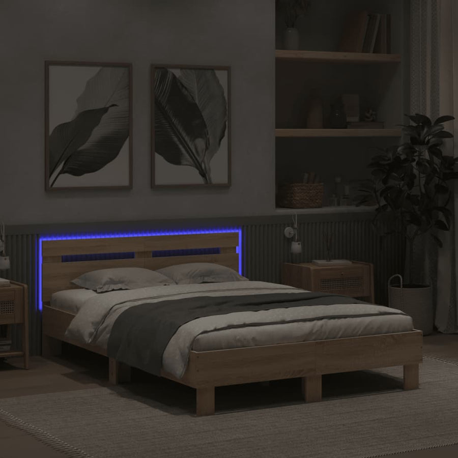 Bedframe met hoofdeinde en LED sonoma eikenkleurig 120x190 cm 120 x 190 cm Sonoma eiken