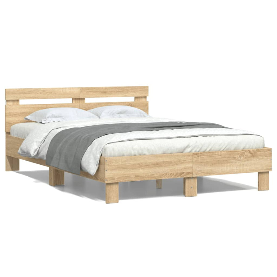 Bedframe met hoofdeinde en LED sonoma eikenkleurig 120x190 cm 120 x 190 cm Sonoma eiken
