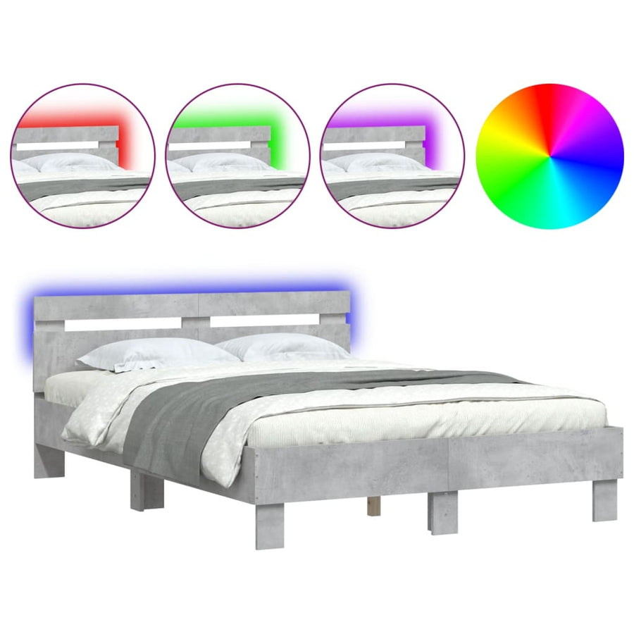 Bedframe Met Hoofdeinde En Led Betongrijs 120 x 190 cm