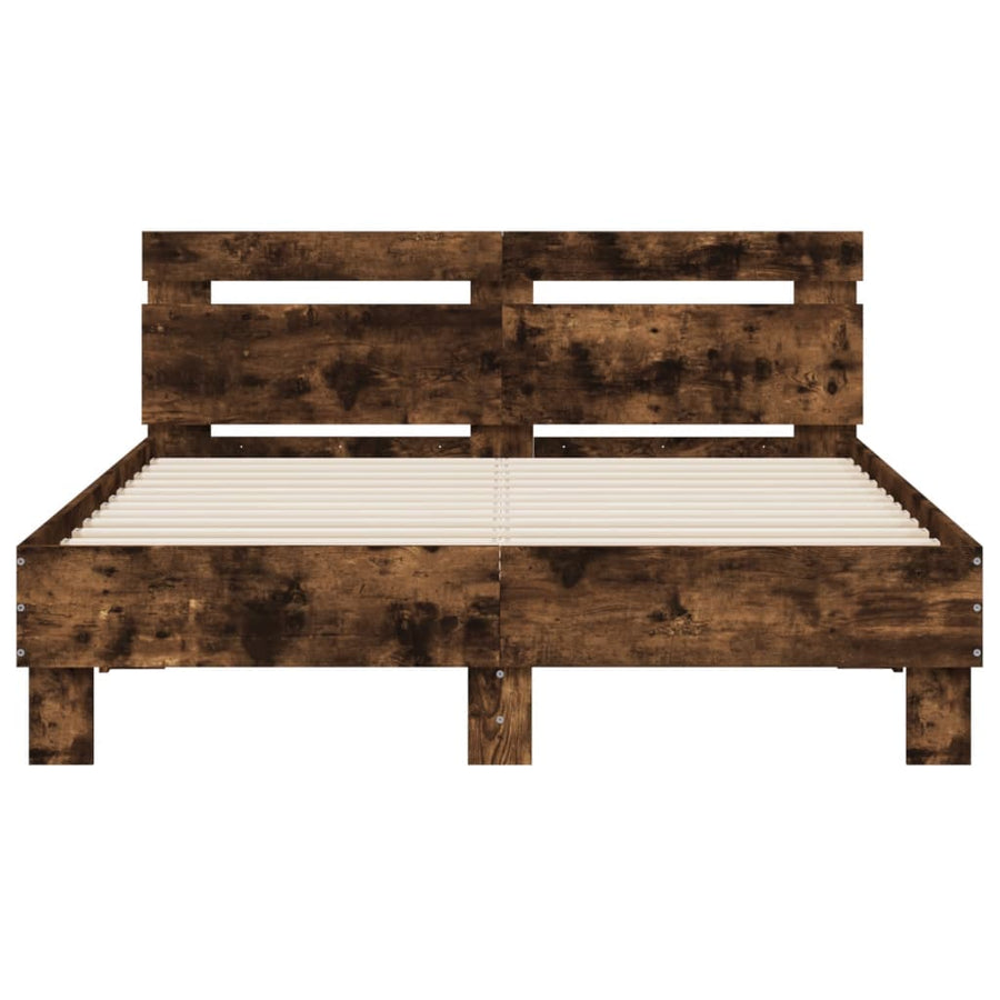 Bedframe met hoofdeinde en LED kleurig 120 x 190 cm Gerookt eiken