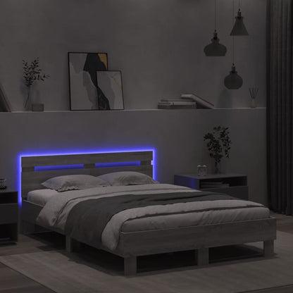 Bedframe met hoofdeinde en LED eiken 120 x 190 cm Grijs sonoma