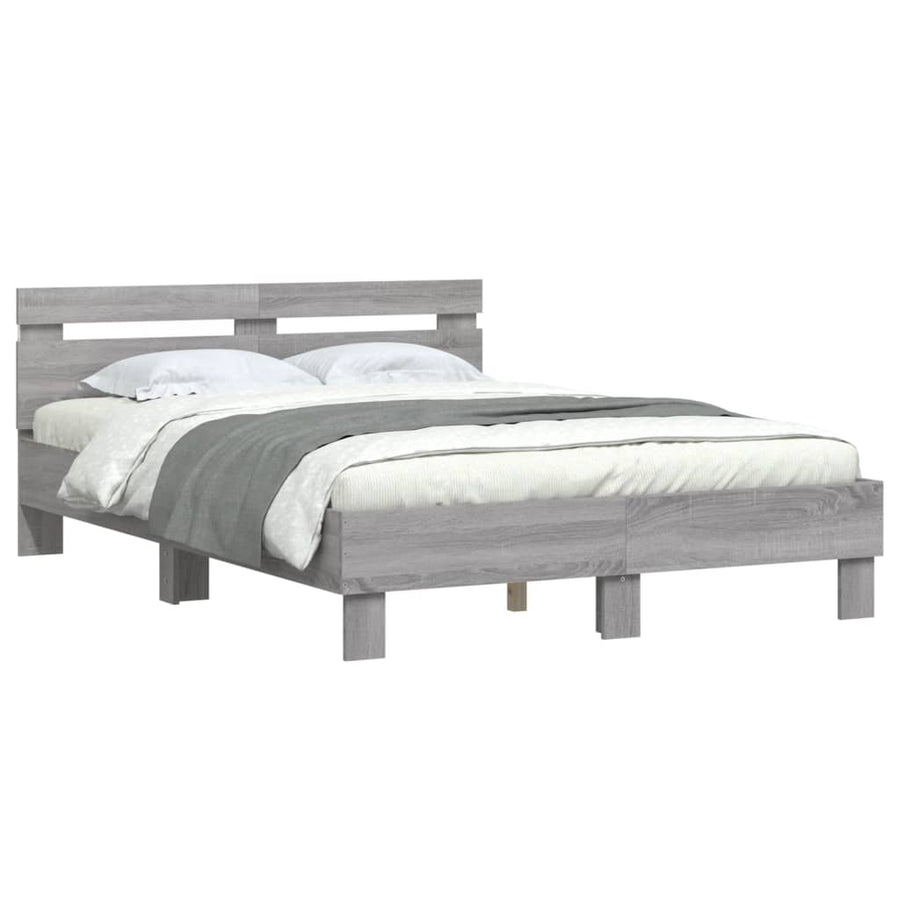 Bedframe met hoofdeinde en LED eiken 120 x 190 cm Grijs sonoma