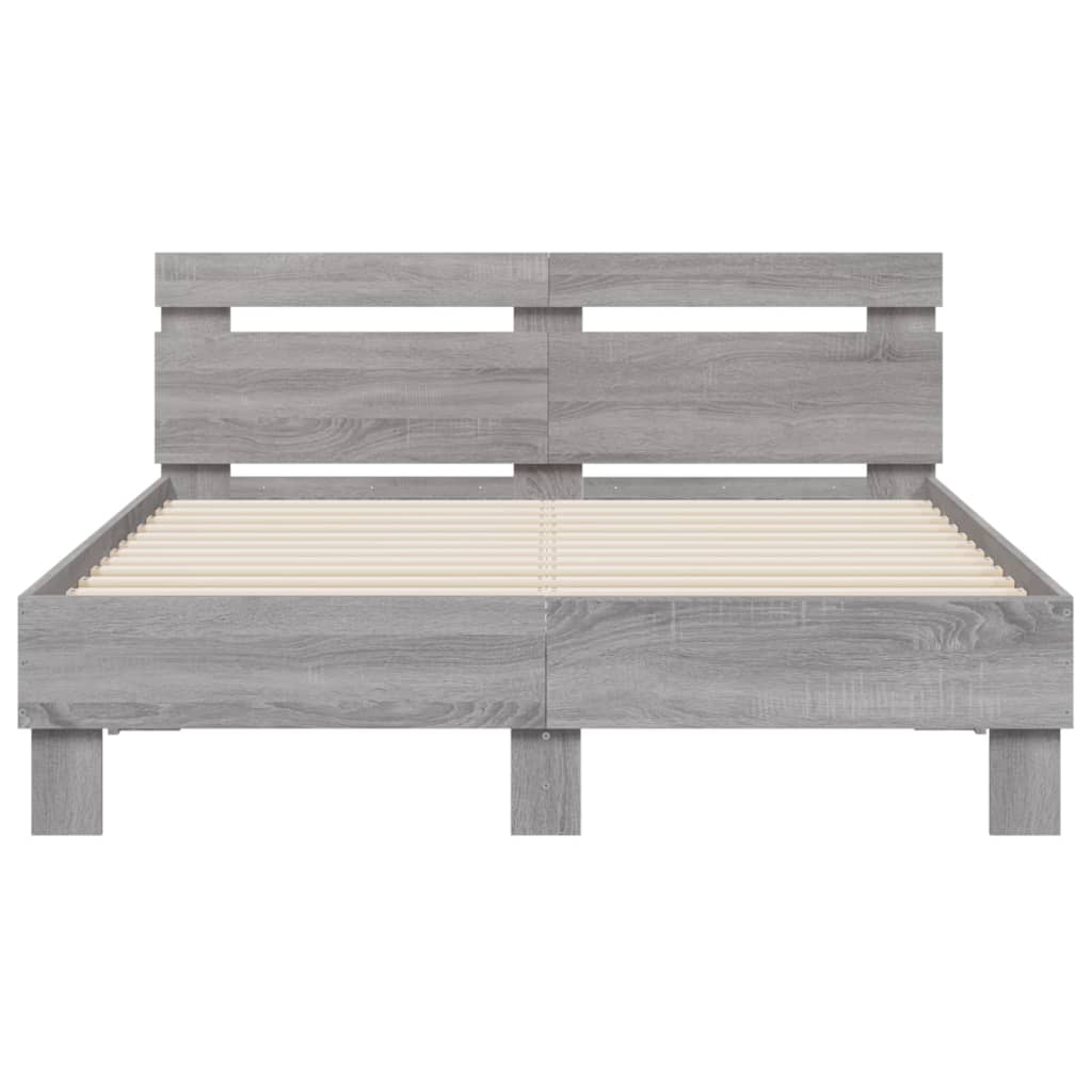 Bedframe met hoofdeinde en LED eiken 120 x 190 cm Grijs sonoma