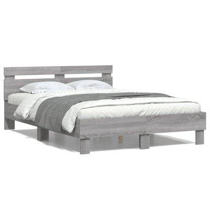 Bedframe met hoofdeinde en LED eiken 120 x 190 cm Grijs sonoma