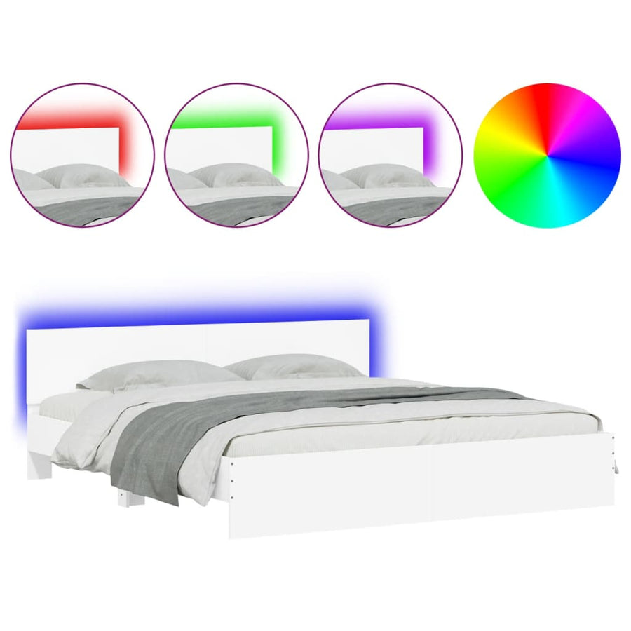 Bedframe met hoofdeinde en LED-verlichting wit 200x200 cm