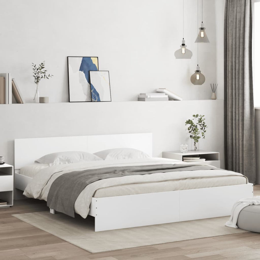 Bedframe met hoofdeinde en LED-verlichting wit 200x200 cm