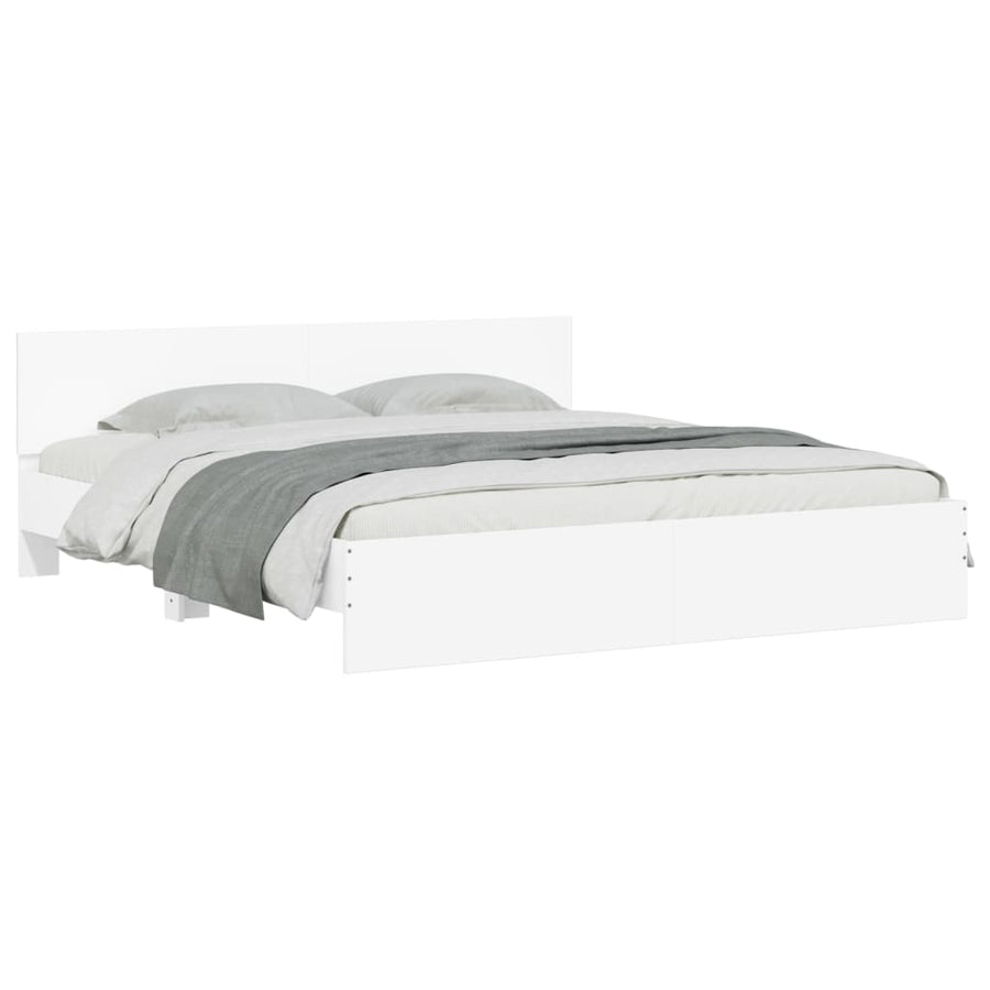 Bedframe met hoofdeinde en LED-verlichting wit 200x200 cm