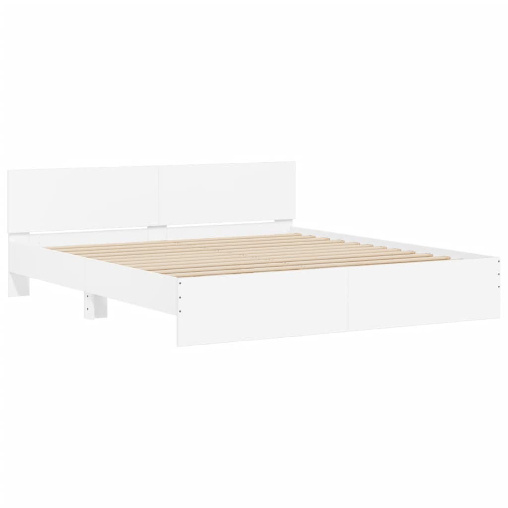 Bedframe met hoofdeinde en LED-verlichting wit 200x200 cm