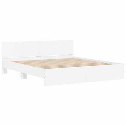 Bedframe met hoofdeinde en LED-verlichting wit 200x200 cm