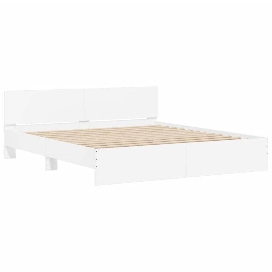 Bedframe met hoofdeinde en LED-verlichting wit 200x200 cm