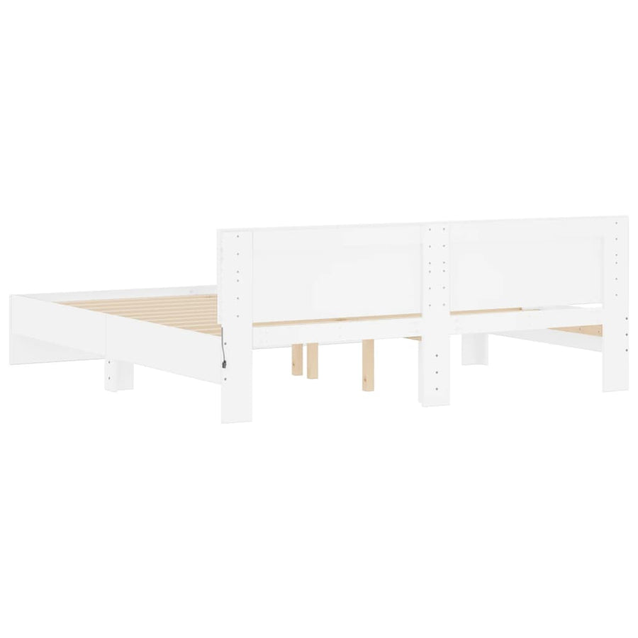 Bedframe met hoofdeinde en LED-verlichting wit 200x200 cm