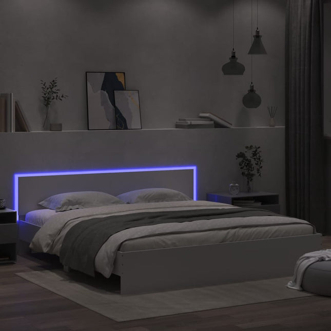 Bedframe met hoofdeinde en LED-verlichting wit 200x200 cm