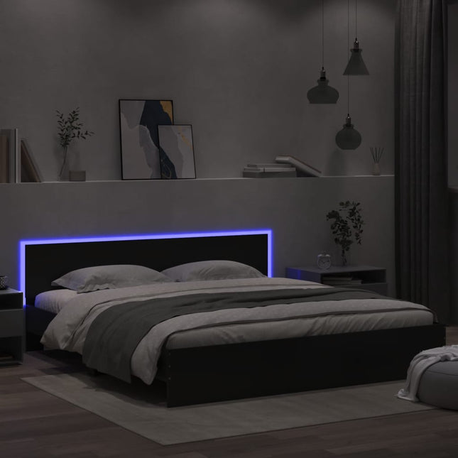 Bedframe met hoofdeinde en LED-verlichting zwart 200x200 cm