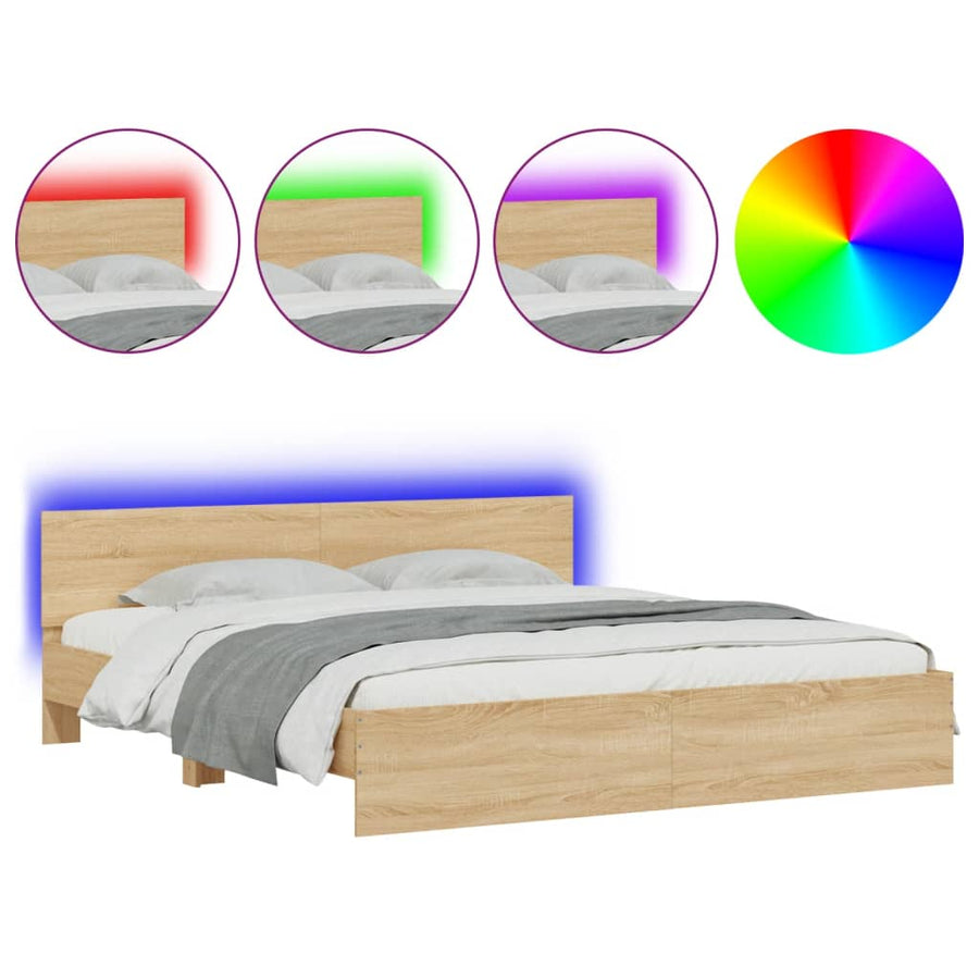 Bedframe met hoofdeinde en LED sonoma eikenkleurig 200x200 cm