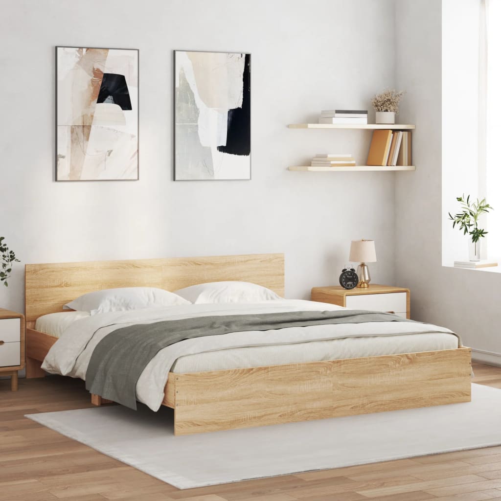 Bedframe met hoofdeinde en LED sonoma eikenkleurig 200x200 cm