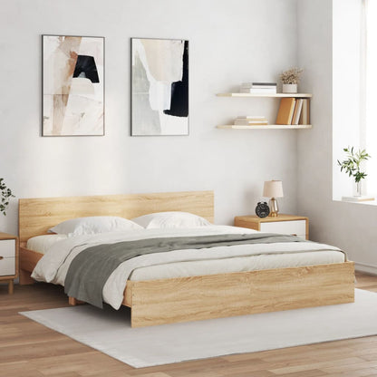 Bedframe met hoofdeinde en LED sonoma eikenkleurig 200x200 cm