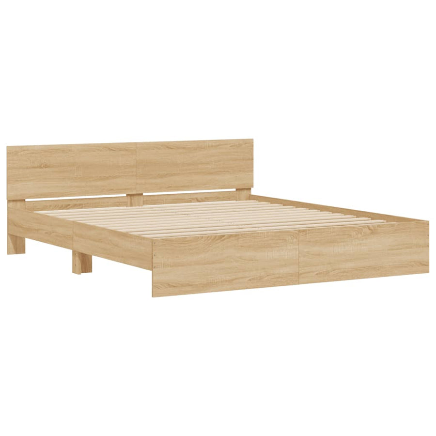 Bedframe met hoofdeinde en LED sonoma eikenkleurig 200x200 cm