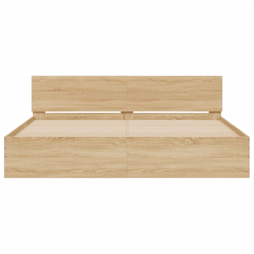 Bedframe met hoofdeinde en LED sonoma eikenkleurig 200x200 cm