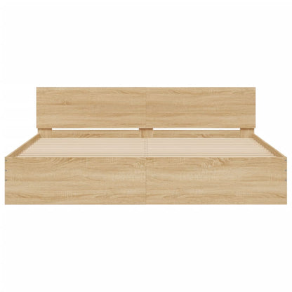 Bedframe met hoofdeinde en LED sonoma eikenkleurig 200x200 cm