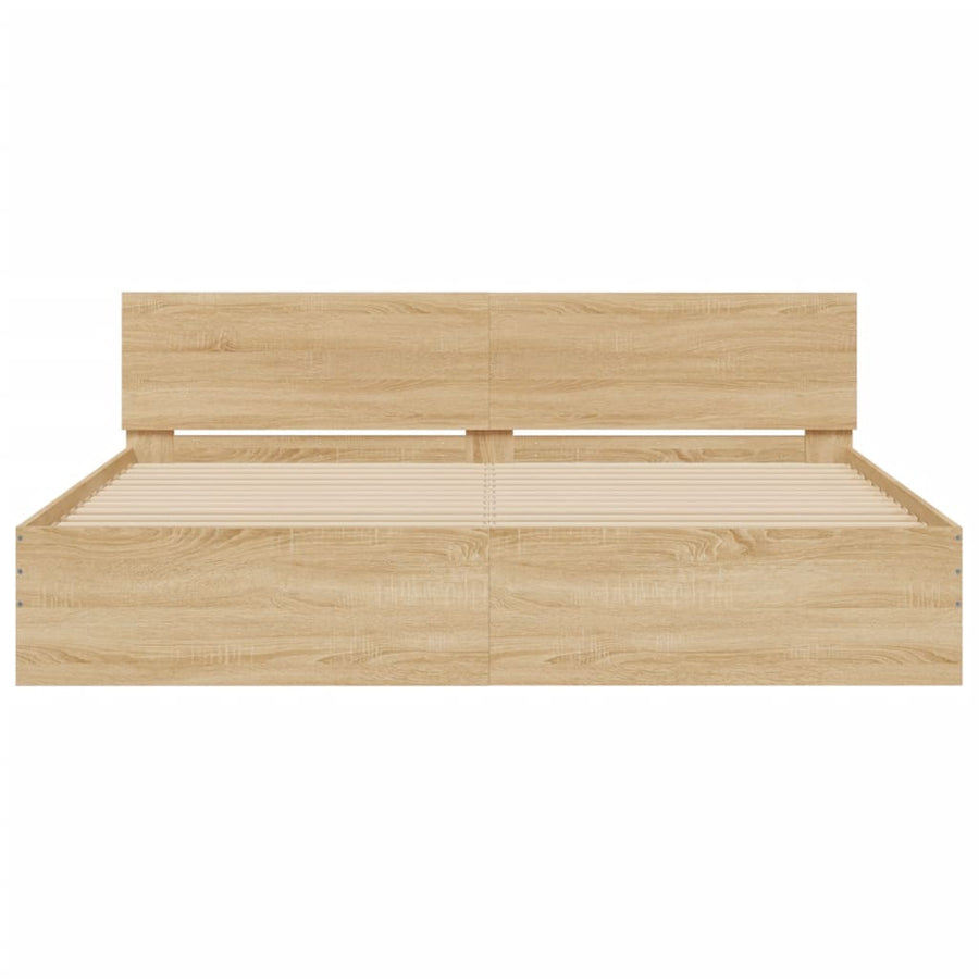 Bedframe met hoofdeinde en LED sonoma eikenkleurig 200x200 cm