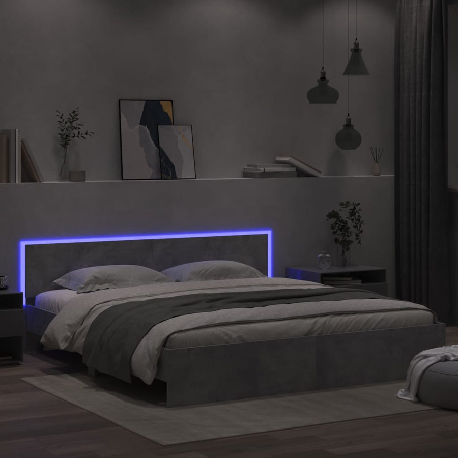 Bedframe Met Hoofdeinde En Led-Licht 200 x 200 cm Betongrijs