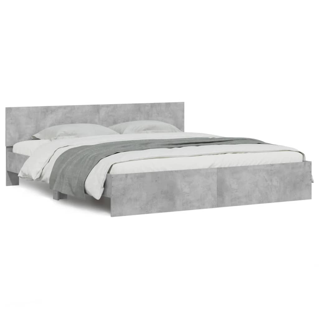 Bedframe Met Hoofdeinde En Led-Licht 200 x 200 cm Betongrijs